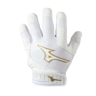 Mizuno Finch Women's Softball Padded Batting Glove, White-Gold, X-Large