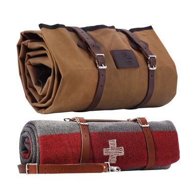 1844 Helko Werk Germany Waxed Canvas Bedroll & Swiss Army Blanket Bundle - Camping Bedroll with Leather Straps and Zipper - Waterproof Portable Bed (Blanket + Bedroll Field Tan) #F8761TB