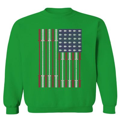 0141. Gym Workout Fitness Bars America Patriotic Flags Training Graphic Men's Crewneck Sweatshirt (Irish Green Small)