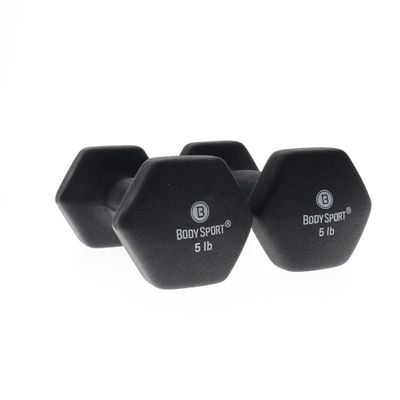 Body Sport Neoprene Dumbbell Weight, 5 lb. (2-Pack) - Latex-Free, Strength Training Equipment for Home Fitness & Gym Workouts (Black)
