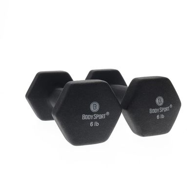 Body Sport Neoprene Dumbbell Weight, 6 lb. (2-Pack) - Latex-Free, Strength Training Equipment for Home Fitness & Gym Workouts (Black)
