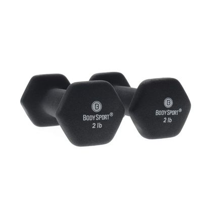 Body Sport Neoprene Dumbbell Weight, 2 lb. (2-Pack) - Latex-Free, Strength Training Equipment for Home Fitness & Gym Workouts (Black)