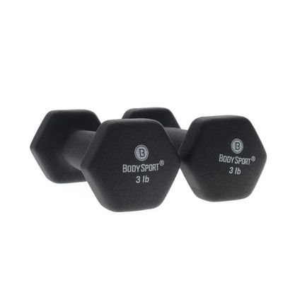 Body Sport Neoprene Dumbbell Weight, 3 lb. (2-Pack) - Latex-Free, Strength Training Equipment for Home Fitness & Gym Workouts (Black)