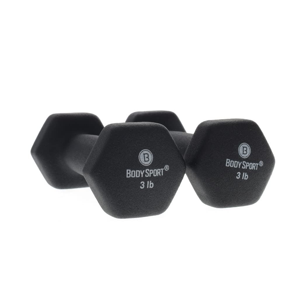 Body Sport Neoprene Dumbbell Weight, 3 lb. (2-Pack) - Latex-Free, Strength Training Equipment for Home Fitness & Gym Workouts (Black)