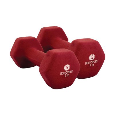 Body Sport Neoprene Dumbbell Weight, 9 lb. (2-Pack) - Latex-Free, Strength Training Equipment for Home Fitness & Gym Workouts (Maroon)