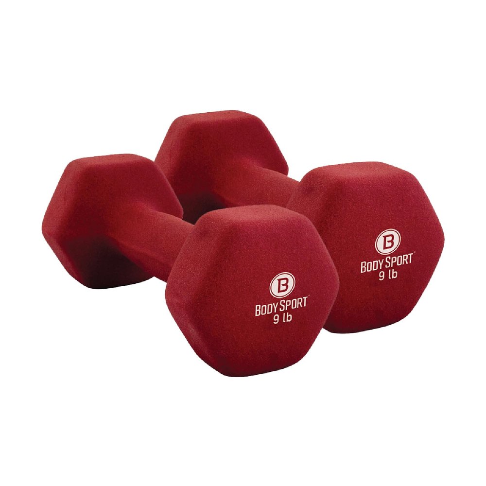 Body Sport Neoprene Dumbbell Weight, 9 lb. (2-Pack) - Latex-Free, Strength Training Equipment for Home Fitness & Gym Workouts (Maroon)