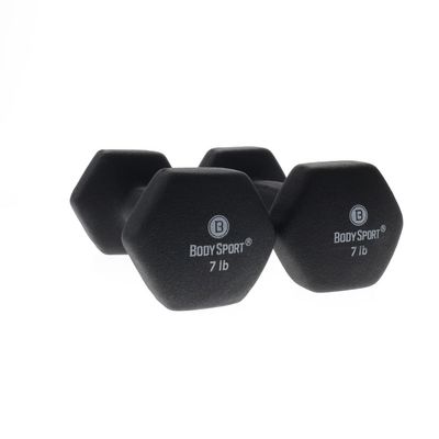 Body Sport Neoprene Dumbbell Weight, 7 lb. (2-Pack) - Latex-Free, Strength Training Equipment for Home Fitness & Gym Workouts (Black)