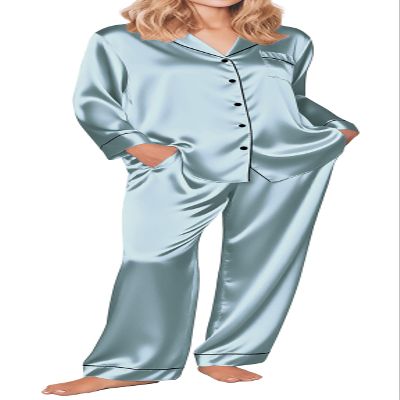 Ekouaer Silk Pajamas for Women Button Down Satin Pj Set Soft Long Sleeve 2 Piece Sleepwear Loungewear (Light gray blue,L)