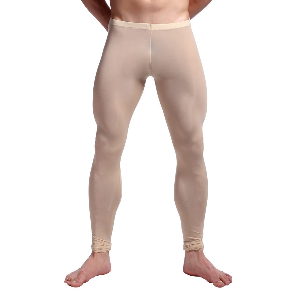 Hansber Men's Compression Yoga Pants Stretchy Spandex Dance Running Tights Workout Leggings Nude Large