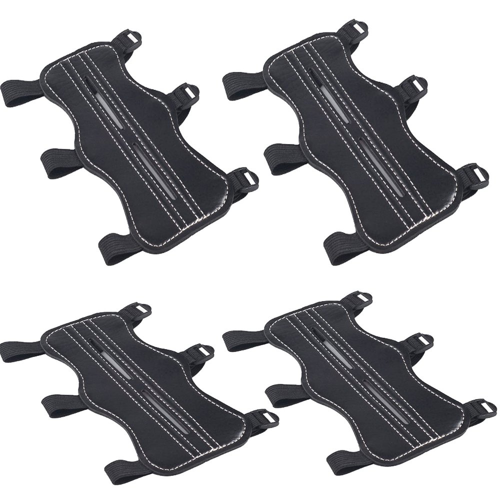 OBTOUTDOOR Archery Arm Guard Leather Forearm Protector Gear Adjustable 3 Straps for Hunting Accessories (4 Pack)