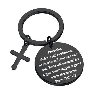 bobauna Bible Verse Keychain Psalm 91 No Harm Will Overtake You No Disaster Will Come Near Your Tent Religious Jewelry Christian Gift (protection Psalm 91:10-11 keychain black)