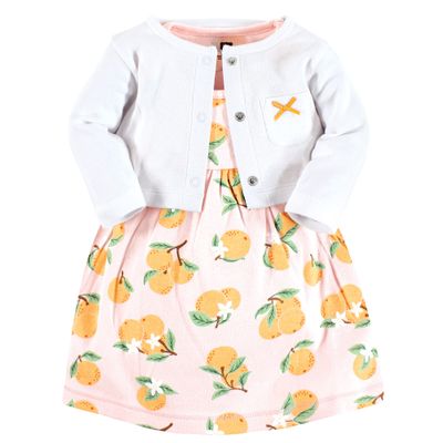 Hudson Baby baby girls Cotton and Cardigan Set Casual Dress, Citrus Orange, 4T US