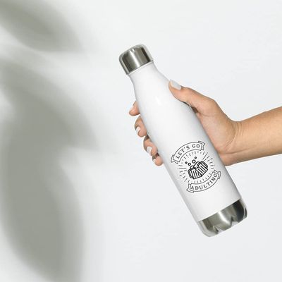 GrownupGear The Kevin Let's Go Adulting Stainless Steel Water Bottle with Beer Mugs design,White,17 Ounce