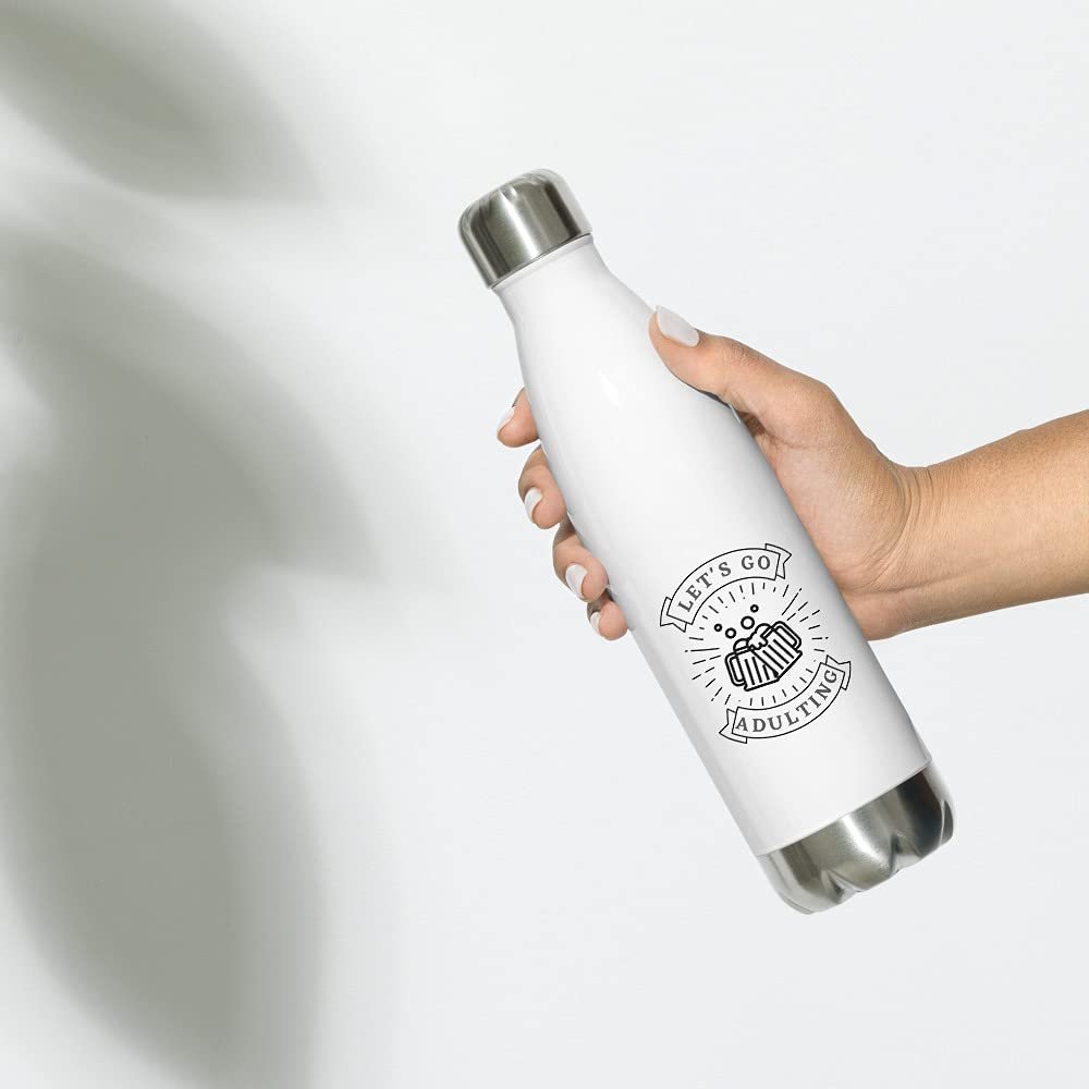 GrownupGear The Kevin Let's Go Adulting Stainless Steel Water Bottle with Beer Mugs design,White,17 Ounce