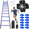 Pro Speed & Agility Training SetIncludes 12 Rung 20ft Adjustable Agility Ladder with Carrying Bag, 12 Disc Cones, 4 Steel Stakes, 1 Resistance Parachute, Use Equipment to Improve Footwork Any Sport view 1