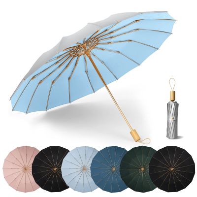 OZ SMART Sun/Rain Compact Umbrella, UPF 50 UV Protection, 16 Fibreglass Ribs, Super Windproof, Folding, Travel Golf, Silver/Black
