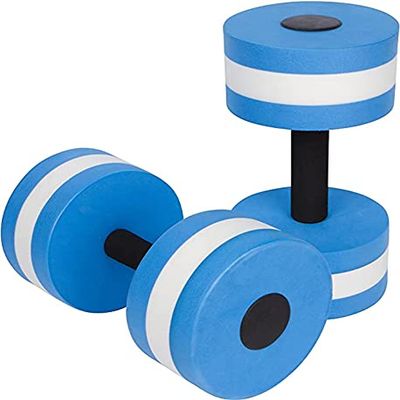 junshi11 Set of 2 Water Aerobics Swimming Pool Dumbbells for Exercise, HighDensity EVAFoam Dumbbell Fitness Set, for Aquatic Therapy, Pool Fitness, Water Exercise Blue