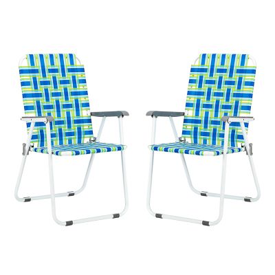 WESTHL Folding Beach Chair,2 Pcs Camping Chair Steel Tube PP Webbing Bearing 120kg Folding Beach Chair (Blue Strip)