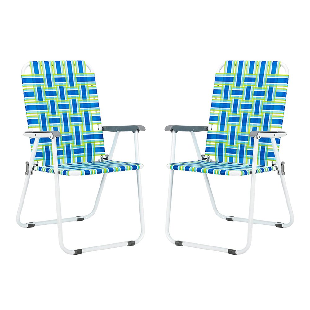 WESTHL Folding Beach Chair,2 Pcs Camping Chair Steel Tube PP Webbing Bearing 120kg Folding Beach Chair (Blue Strip)