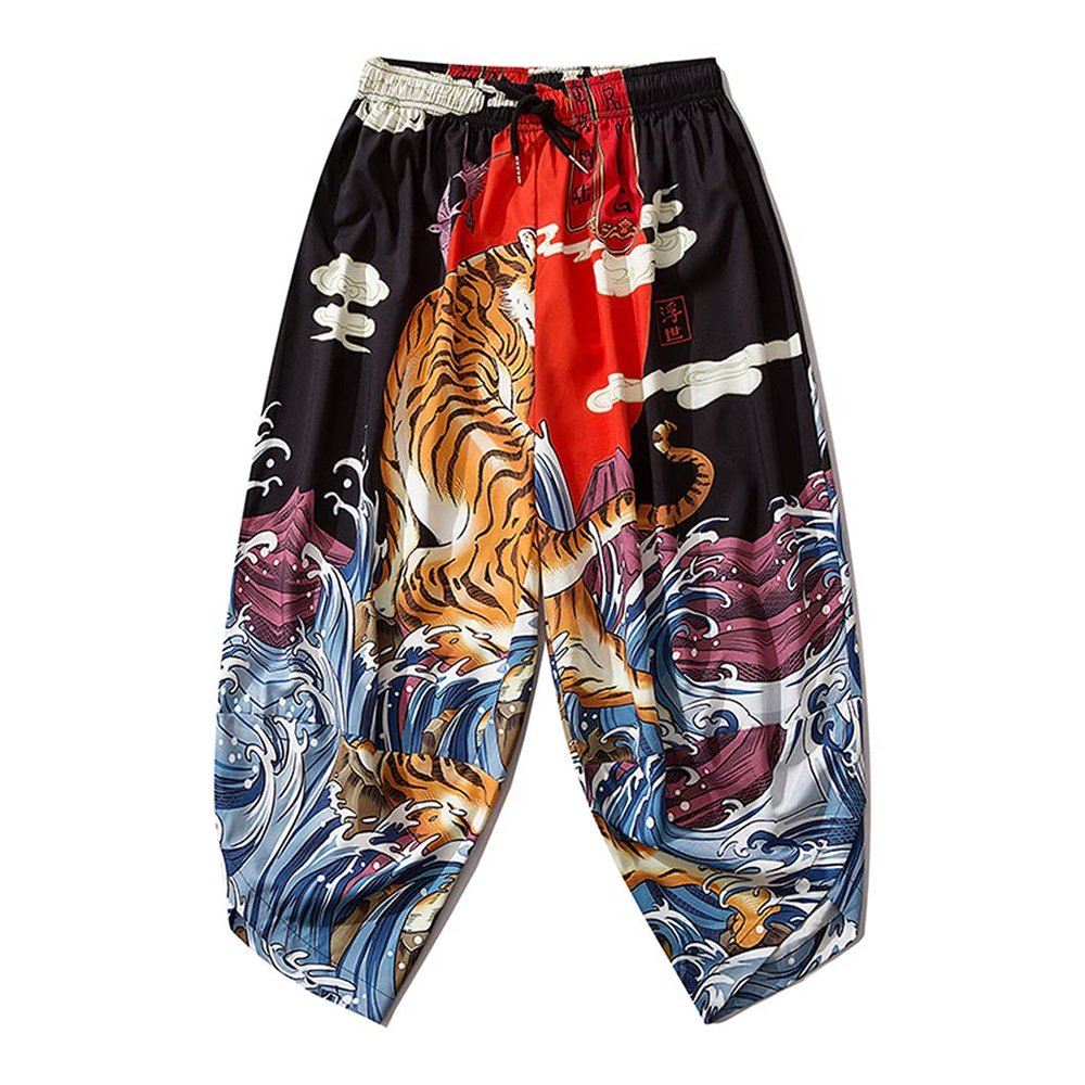 RICHOLV Japanese Style Harajuku Men Trousers Samurai Costume Loose Fashion Women Traditional Bloom Pants 164 XL
