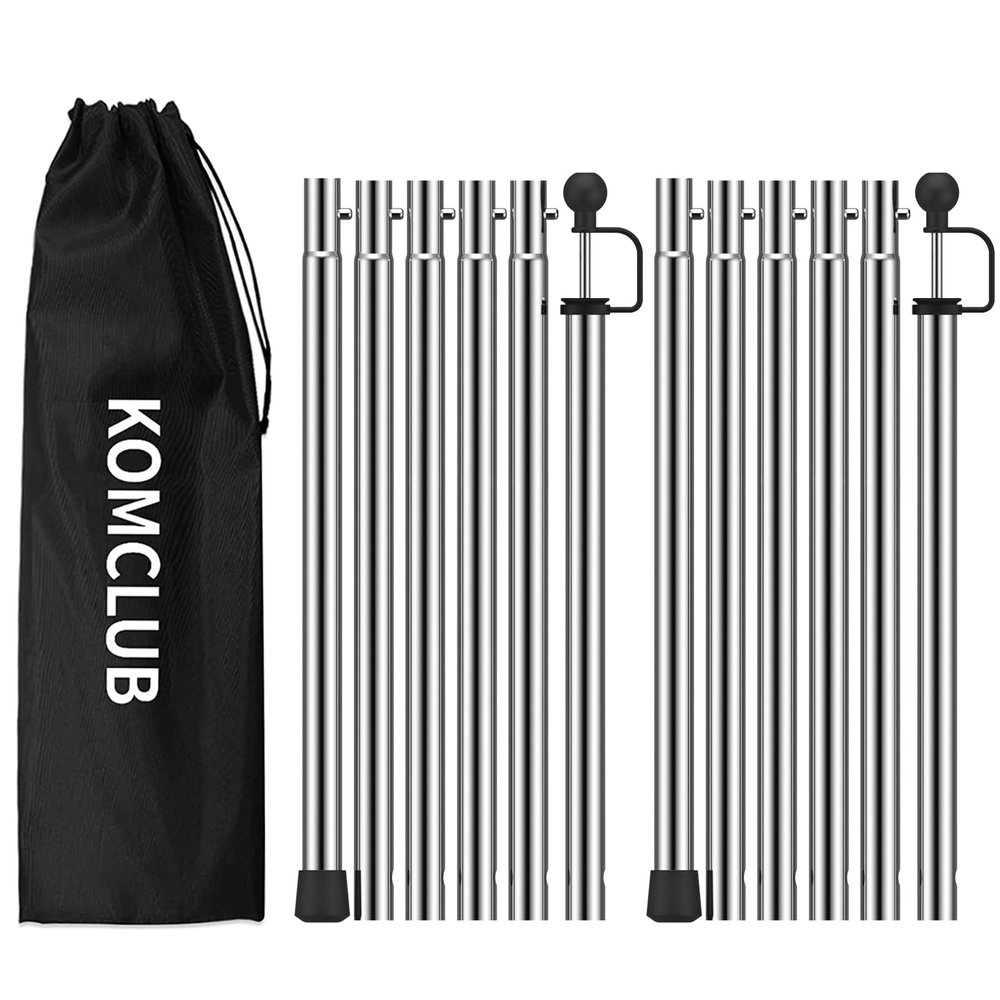 KOMCLUB Telescoping Tent Poles Tarp Poles Adjustable Stainless Steel Camping Tarp Pole for Outdoor Canopy Awning Rain Shelter-94.5 in Set of 2