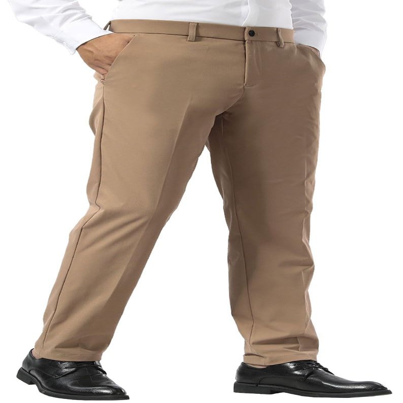 Plaid&Plain Men's Dress Pants Slim Fit Stretch Khaki Pants Wrinkle Free 8802 Khaki 40x34