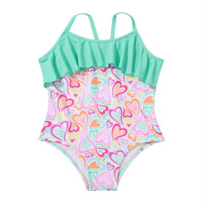 Freebily Kids Girls One Piece Swimsuits Summer Floral Printed Flounce Bathing Suit Swimming Costume Mint_Green 10 Years