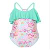 Freebily Kids Girls One Piece Swimsuits Summer Floral Printed Flounce Bathing Suit Swimming Costume Mint_Green 10 Years view 3