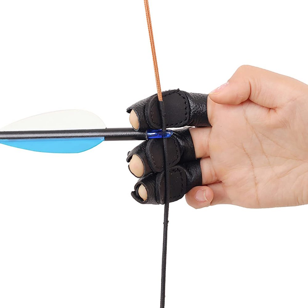 OBTOUTDOOR Archery Finger Guard Finger Tab Protection Right Left Hand Thumb Ring Bow Shooting (Black)