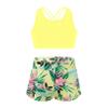 winying Kids Girls 2Pcs Tankini Tracksuit Sport Gymnastics Crop Top with Shorts Swimsuit Swimwear Activewear Lemon 8 Years view 1