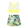 winying Kids Girls 2Pcs Tankini Tracksuit Sport Gymnastics Crop Top with Shorts Swimsuit Swimwear Activewear Lemon 8 Years view 2