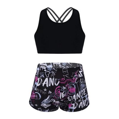 winying Kids Girls 2Pcs Tankini Tracksuit Sport Gymnastics Crop Top with Shorts Swimsuit Swimwear Activewear Rose 8 Years