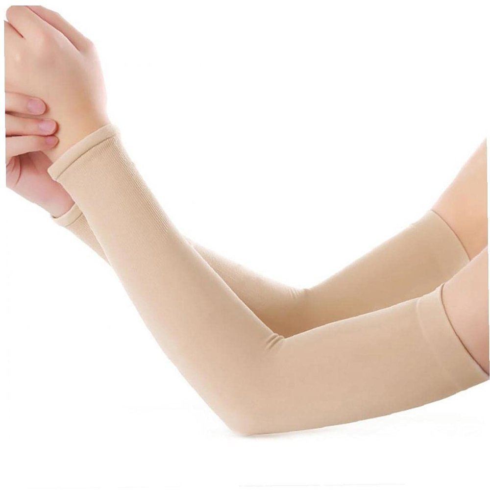 1 Pair Cycling Cooling Arm Sleeves Women Uv Protection Long Arm Cover Sleeves for Sports Running Basketball Driving Skin Color