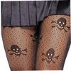 Froiny 1pair Women Black Lace Stockings Breathable Skull Print Mesh Thighs Pantyhose Ladies Fishnet Legging Long Socks, One Size view 3