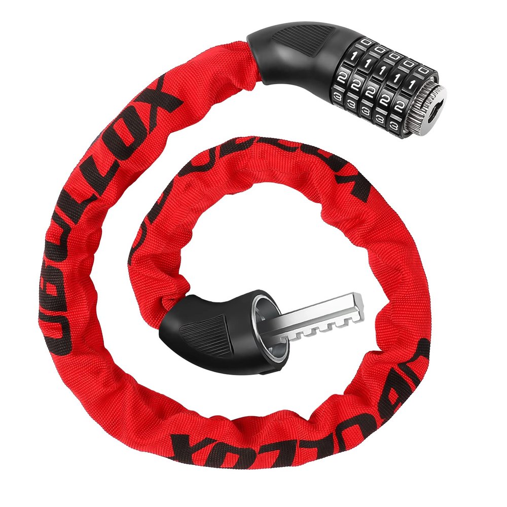 UBULLOX Bike Chain Lock, 3FT Combination Lock, Resettable Bicycle Lock, Red