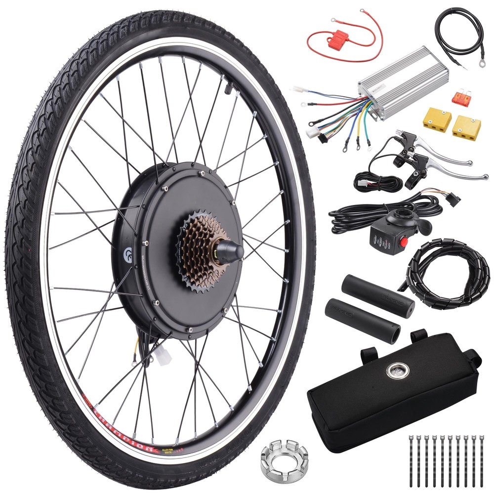 AW Electric Bike Conversion Kit 48V 1500W 26" Rear Wheel Electric Bicycle Motor Kit With Thumb Throttle Brushless Gearless Hub Motor