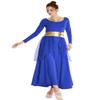 DYMCII Womens Metallic Gold Dance Robe Worship Praise Dress Long Sleeve Loose Fit Liturgical Lyrical Chiffon Skirt Costume Royal Blue XXL view 1