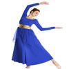 DYMCII Womens Metallic Gold Dance Robe Worship Praise Dress Long Sleeve Loose Fit Liturgical Lyrical Chiffon Skirt Costume Royal Blue XXL view 3