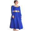DYMCII Womens Metallic Gold Dance Robe Worship Praise Dress Long Sleeve Loose Fit Liturgical Lyrical Chiffon Skirt Costume Royal Blue XXL view 4
