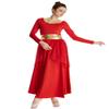 DYMCII Womens Metallic Gold Dance Robe Worship Praise Dress Long Sleeve Loose Fit Liturgical Lyrical Chiffon Skirt Costume Red XXL view 2
