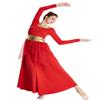 DYMCII Womens Metallic Gold Dance Robe Worship Praise Dress Long Sleeve Loose Fit Liturgical Lyrical Chiffon Skirt Costume Red XXL view 3