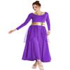 DYMCII Womens Metallic Gold Dance Robe Worship Praise Dress Long Sleeve Loose Fit Liturgical Lyrical Chiffon Skirt Costume Purple XXL view 1