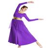 DYMCII Womens Metallic Gold Dance Robe Worship Praise Dress Long Sleeve Loose Fit Liturgical Lyrical Chiffon Skirt Costume Purple XXL view 2