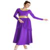 DYMCII Womens Metallic Gold Dance Robe Worship Praise Dress Long Sleeve Loose Fit Liturgical Lyrical Chiffon Skirt Costume Purple XXL view 3