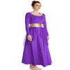 DYMCII Womens Metallic Gold Dance Robe Worship Praise Dress Long Sleeve Loose Fit Liturgical Lyrical Chiffon Skirt Costume Purple XXL view 4