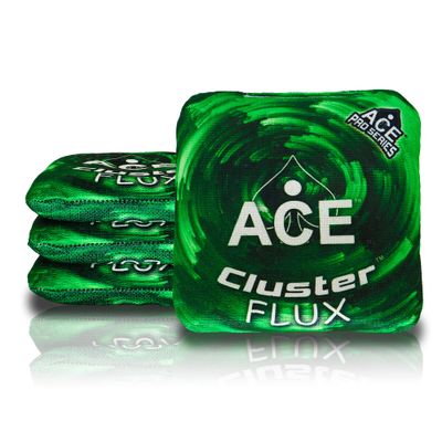 CornholeAce Cluster Flux | Green (Set of 4 Bags) | ACE Pro Stamped | Cluster Pad Technology | Dual Sided Slick Stick All Weather | Professional Cornhole Bags