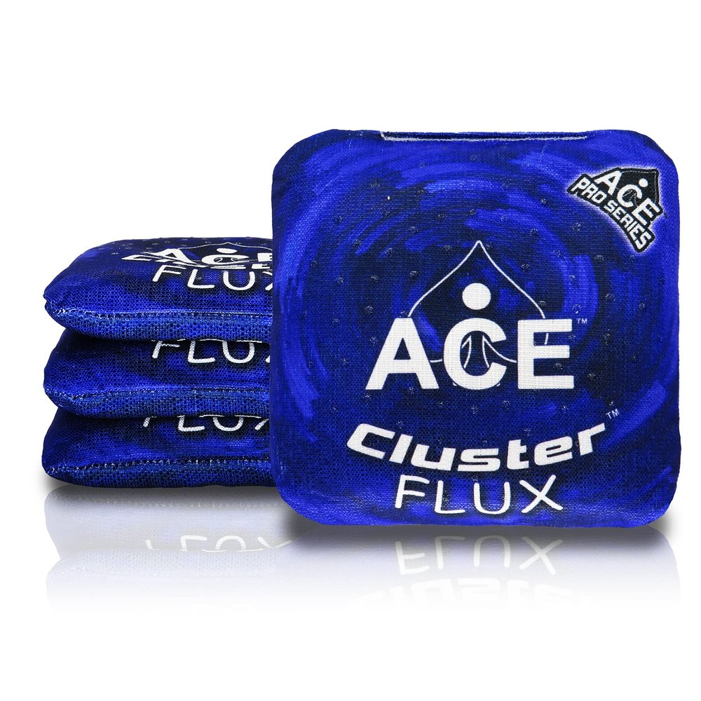 CornholeAce Cluster Flux | Blue (Set of 4 Bags) | ACE Pro Stamped | Cluster Pad Technology | Dual Sided Slick Stick All Weather | Professional Cornhole Bags