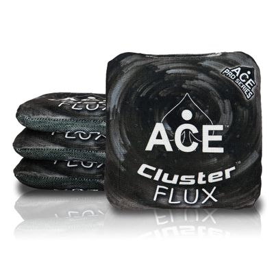 CornholeAce Cluster Flux | Black (Set of 4 Bags) | ACE Pro Stamped | Cluster Pad Technology | Dual Sided Slick Stick All Weather | Professional Cornhole Bags