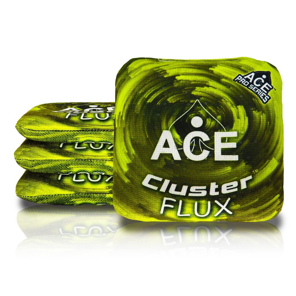 CornholeAce Cluster Flux | Yellow (Set of 4 Bags) | ACE Pro Stamped | Cluster Pad Technology | Dual Sided Slick Stick All Weather | Professional Cornhole Bags