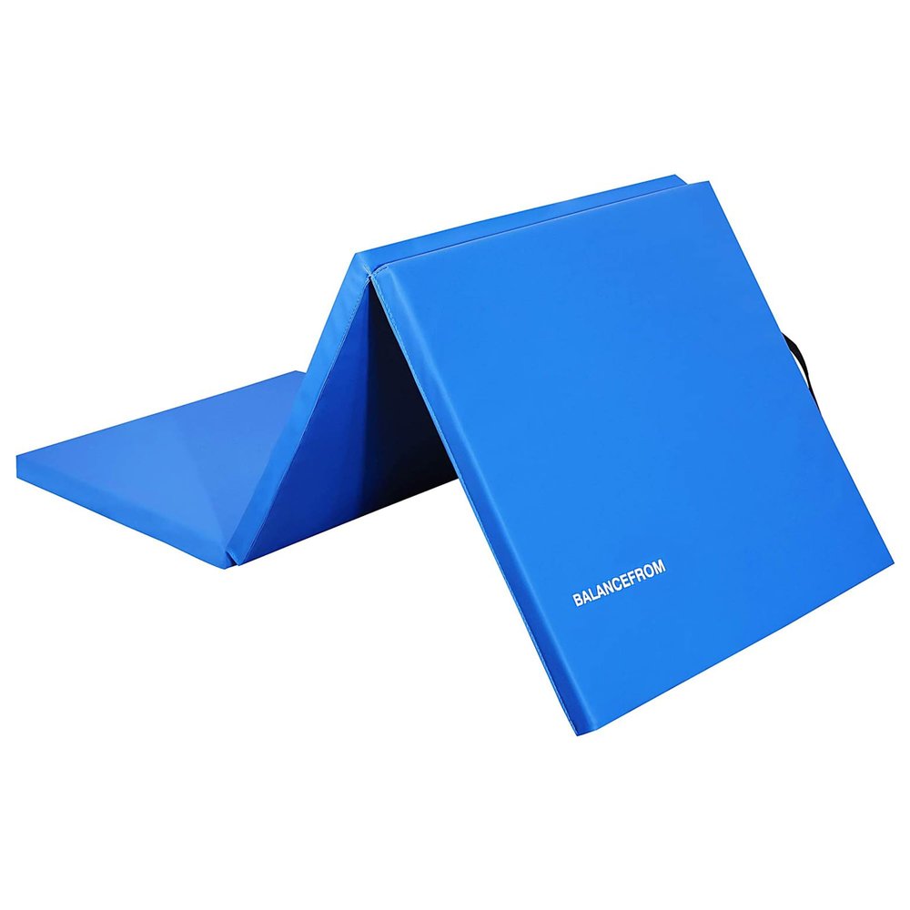 BalanceFrom 6x2 Feet 3-Panel Folding Gymnastics Mat 1.5-Inch Thick Pad with Vinyl Surface and Carrying Handles for Tumbling, Yoga, Pilates, Home Workouts, and Martial Arts